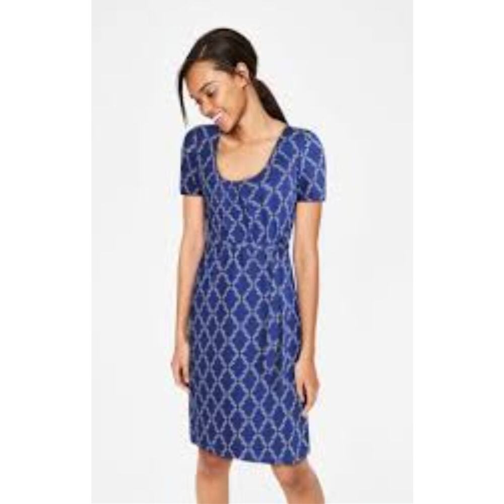BODEN Elspeth Jersey Dress Blue Pineapple Size 10